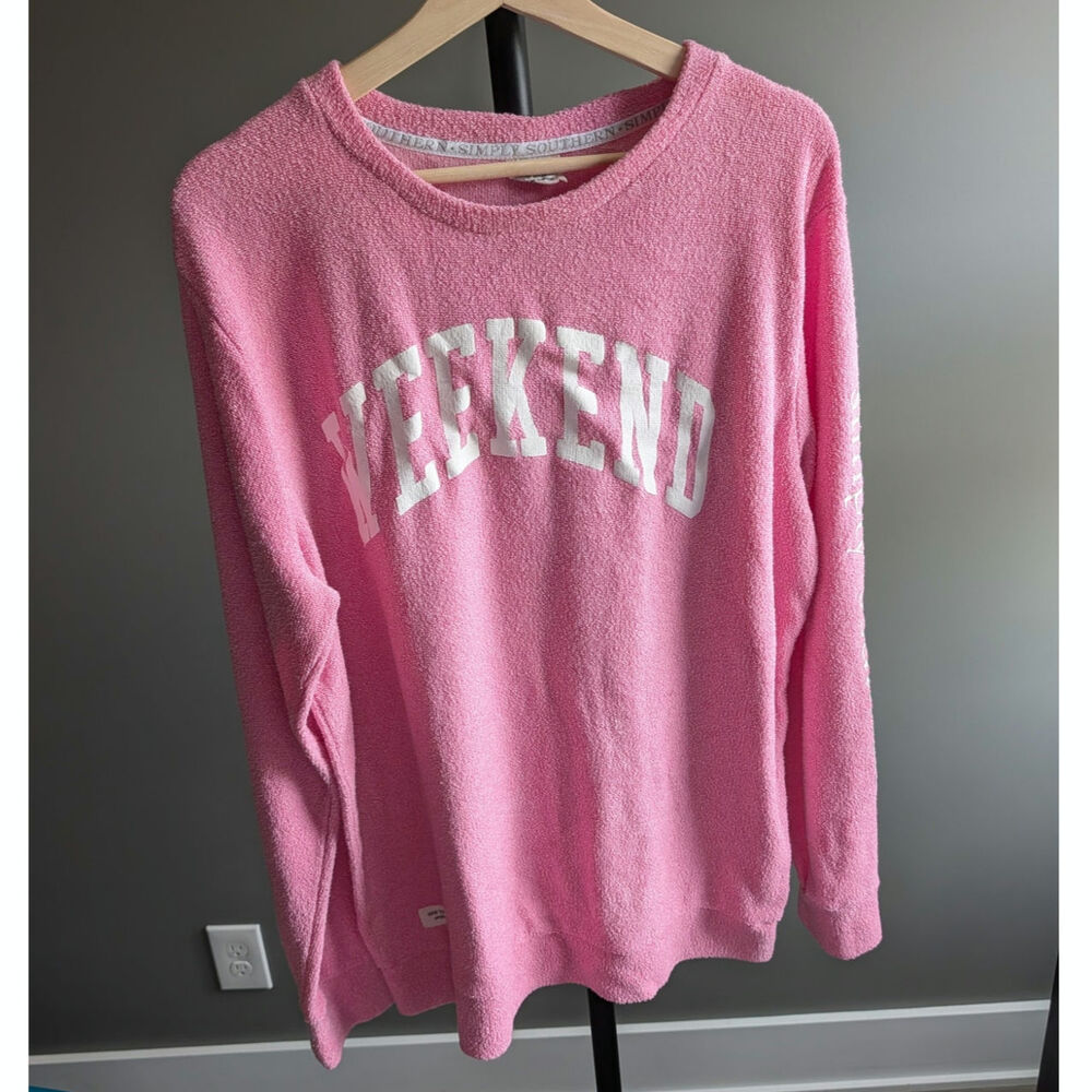 Simply Southern Pink Terry Sweatshirt  with "Weekend" graphic Size XXL